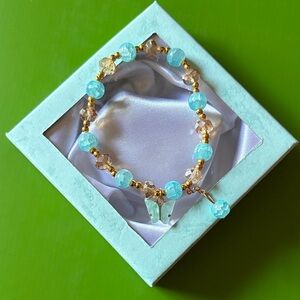 Stocking Stuffers!! Elegant Gold and Blue  Bracelet with butterfly 🦋 charm